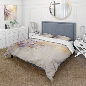 Purple And Gold Adorned Violets Meadow III - Duvet Cover Set